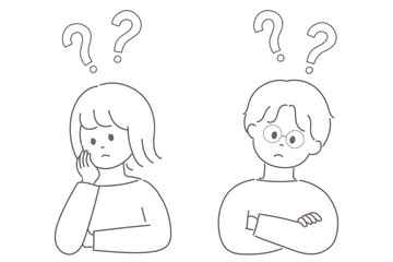 疑問を抱えて頭にクエスチョンマークを浮かべる男女のイラスト