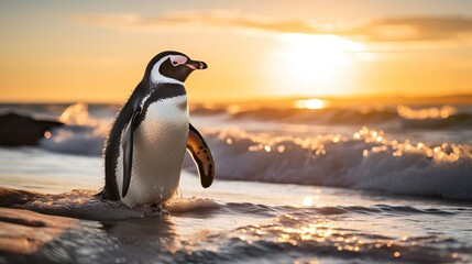Penguin on beach of patagonia argentina