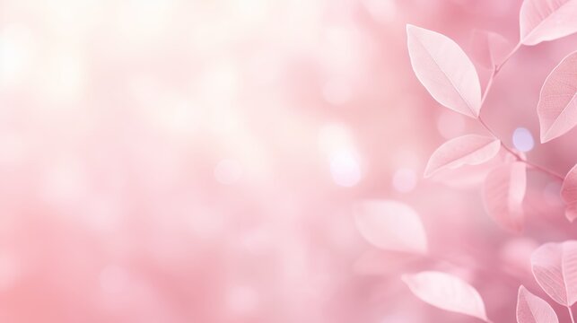 Pink blur bokeh leaf empty clean space background concept for modern eco summer banner, valentine day card, retro bio field. Vintage pastel sweet color shade boke wallpaper
