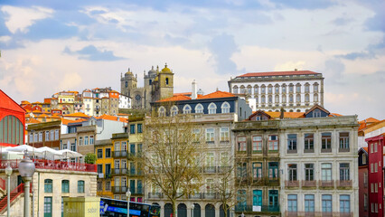Cityscape in the square by the Palacio da Bolsa in Porto, Portugal