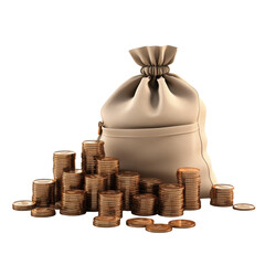coins in a bag transparent backgrond