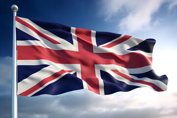 United Kingdom flag waving in the cloudy sky - Ai Generated