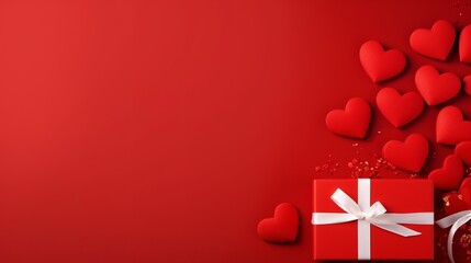 Obraz premium Valentine's day gift. Banner design with present box and hearts on red background