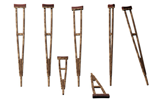 Antique wooden crutch. 3D Render
