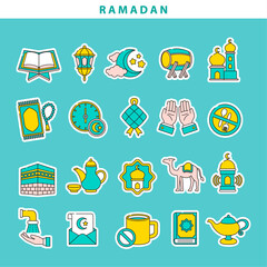 Ramadan sticker icon collection in cute design style