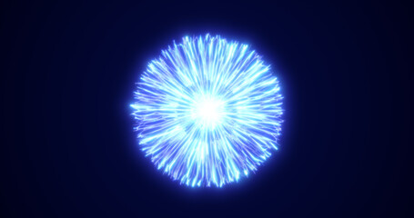 Abstract glowing looped light energy blue round sphere atom from lines of wave dots and particles abstract background