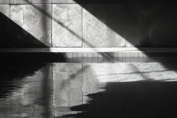 Shadow of sunlight across the water on the pool wall
