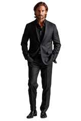 Fototapeta premium Man in suit with black shirt and transparent background