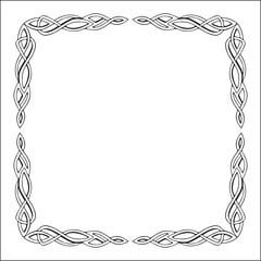 Elegant black and white ornamental frame, decorative border, corners for greeting cards, banners, business cards, invitations, menus. Isolated vector illustration.	