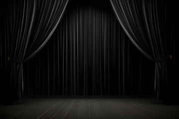 Black velvet curtain stage with golden drapery - Ai Generated