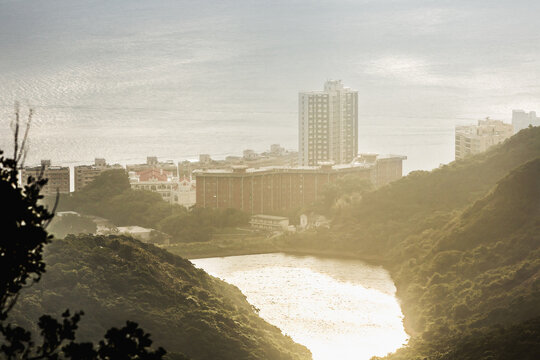 City skyline at sunset from Hong Kong