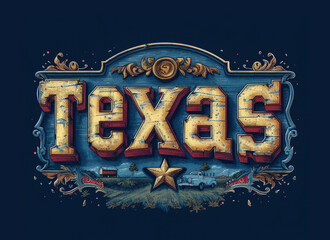 Old worn vintage Texas State sign. Texas logo design. Texas - state in the South Central region of the United States. AI generated
