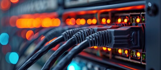 Operational equipment with cables in a data center rack.