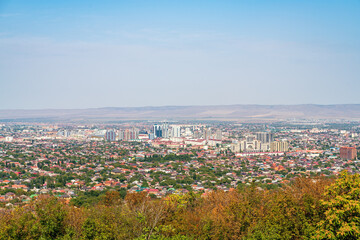 Fototapeta na wymiar Grozny, Russia. City panorama in autumn. Bright sun
