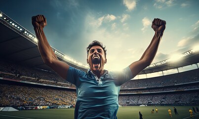 Fototapeta na wymiar Man Celebrating a Goal in Stadium