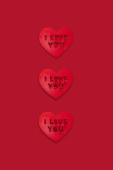 Craft hearts with lettering I love you, creative poster. Valentines cards