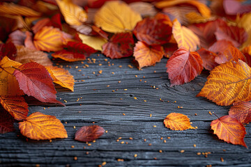 Autumn leaves on wooden background