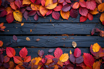 Autumn leaves on wooden background