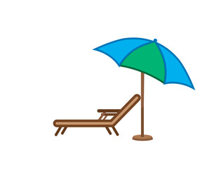 Deck chair and umbrella. Vector icon. Rest, weekends, holidays - 729372627