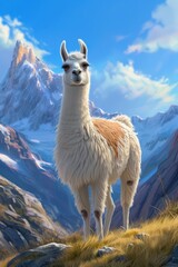 Fototapeta premium Illustration of cute lama on nature and studio background
