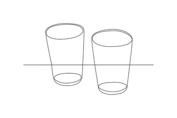 One continuous line drawing of Mug and Plate concept. Doodle vector illustration in simple linear style.