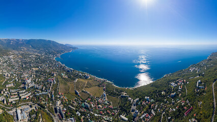 Yalta, Crimea. Panoramas of the city of Yalta. Aerial view. Livadia