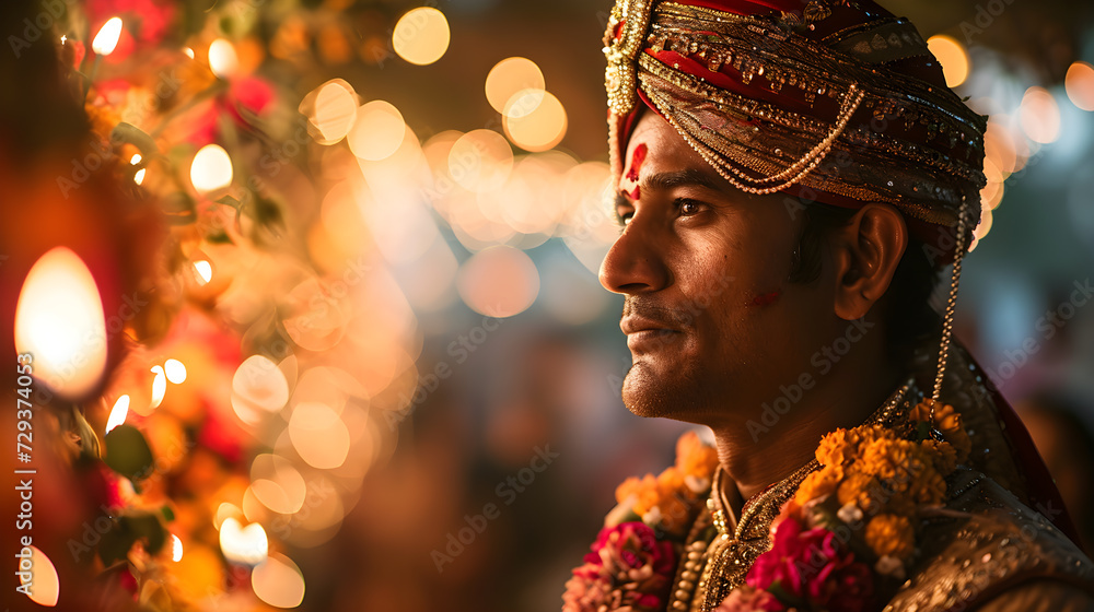 Wall mural the groom, adhering to traditional customs, wears customary attire during the proceedings of the wed