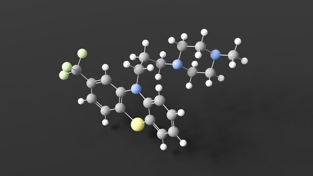 trifluoperazine molecular structure, phenothiazine, ball and stick 3d model, structural chemical formula with colored atoms