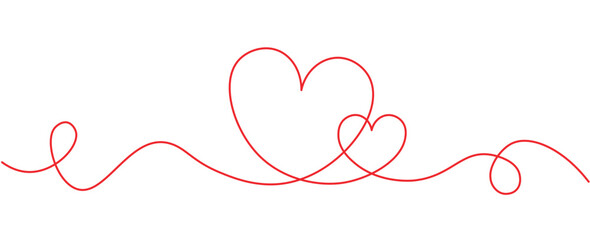 Red heart line art drawing vector illustration. Wedding, Valentines day design elements background.