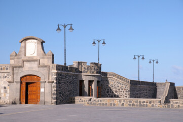 Festungsmauer der Plaza Europa, Puerto de la Cruz, Teneriffa, Kanarische Inseln, Spanien, Europa - obrazy, fototapety, plakaty