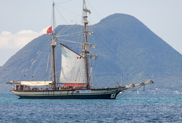 Tall ship in St. Anne, Martinique, France