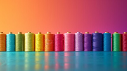 Vibrant thread spools in a range of colors casting soft shadows on a table