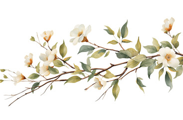 Branch with flowers, winter, watercolor clipart illustration with isolated on transparent background PNG