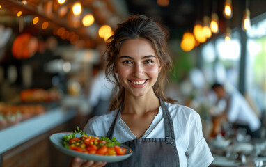 Portrait of a professional smiling waitress in a restaurant