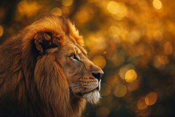 the lion is standing with a golden backdrop