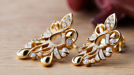 Most beautiful gold ear rings with sparkling diamond