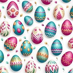 Fototapeta na wymiar Easter pattern colorful eggs on white background illustration. Template for printing Easter eggs on fabric and paper. Easter art design for decoration.
