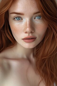 
Irish Charm: Cute Middle-Aged Woman with Auburn Hair, Blue Eyes, and Freckles

