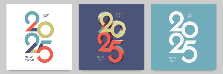 Set of 2025 new year square template. 2025 new year celebration template