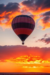 hot air balloon in the sky at sunset