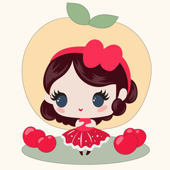 Kawaii Cute Doll Little Princess Cartoon Woman Character Doodle Bright Vector Illustration