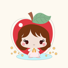Kawaii Cute Doll Little Princess Cartoon Woman Character Doodle Bright Vector Illustration