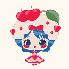 Kawaii Cute Doll Little Princess Cartoon Woman Character Doodle Bright Vector Illustration