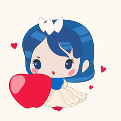 Kawaii Cute Doll Little Princess Cartoon Woman Character Doodle Bright Vector Illustration