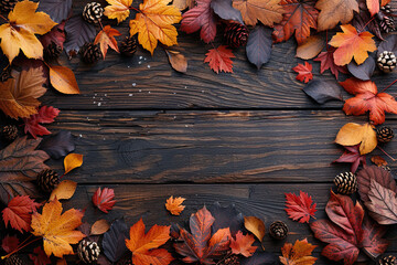 Autumn leaves on wooden background