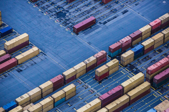 Colorful containers from above in container port. Bremerhaven, Germany