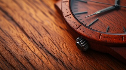 Detailed texture of mahogany wood grain on a classic watch background