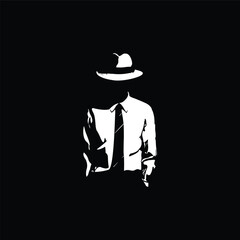 vector illustration of silhouette of a person with hat in black white. a business person. 