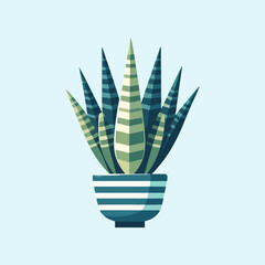 flat design of sansevieria leaf houseplant in a brown pot vector illustration