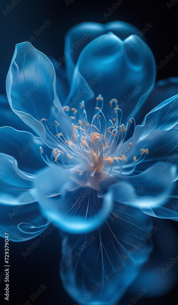 Aufkleber fluid elegance flower in blue: a glass sculpture capturing the serene movement of waves, reflecting 